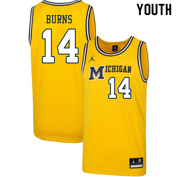 Youth #14 Ian Burns Michigan Wolverines College Basketball Jerseys Stitched Sale-Retro